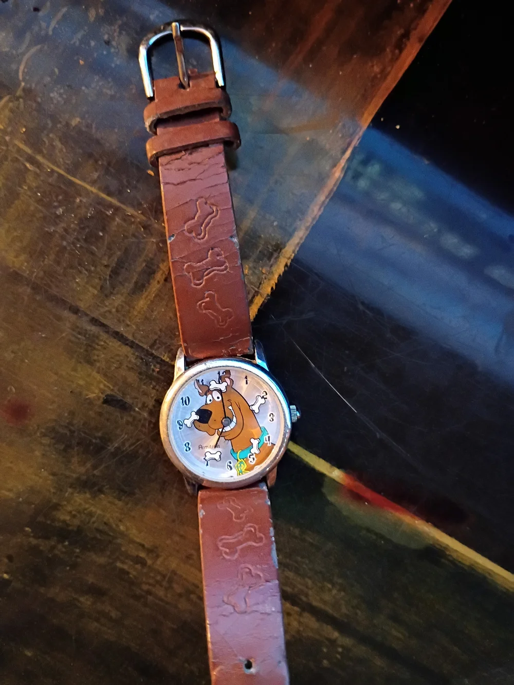 Disney Scooby-Doo Brown Leather-Embossed Strap Men's Watch